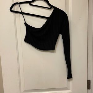 One Shoulder Long Sleeve Crop Top